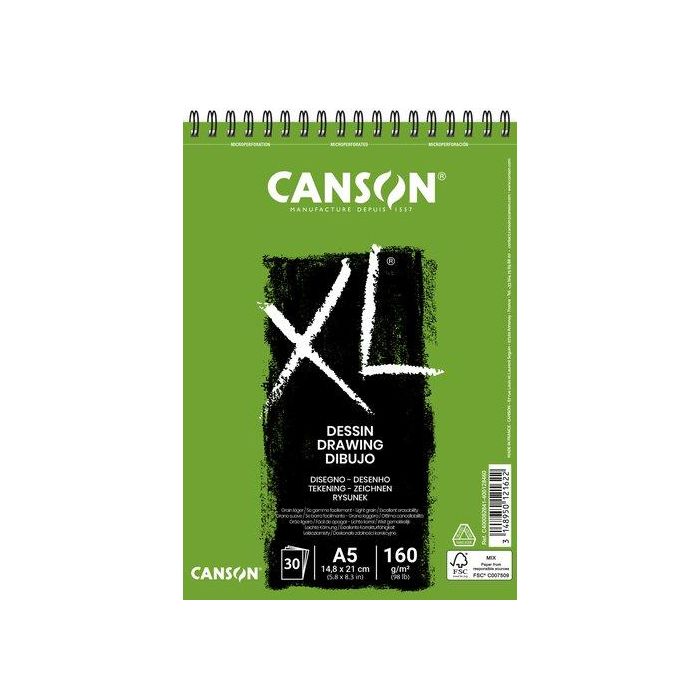 Bloc De Dibujo Canson Xl Dessing Con Espiral Grano Fino A5 160G 30H