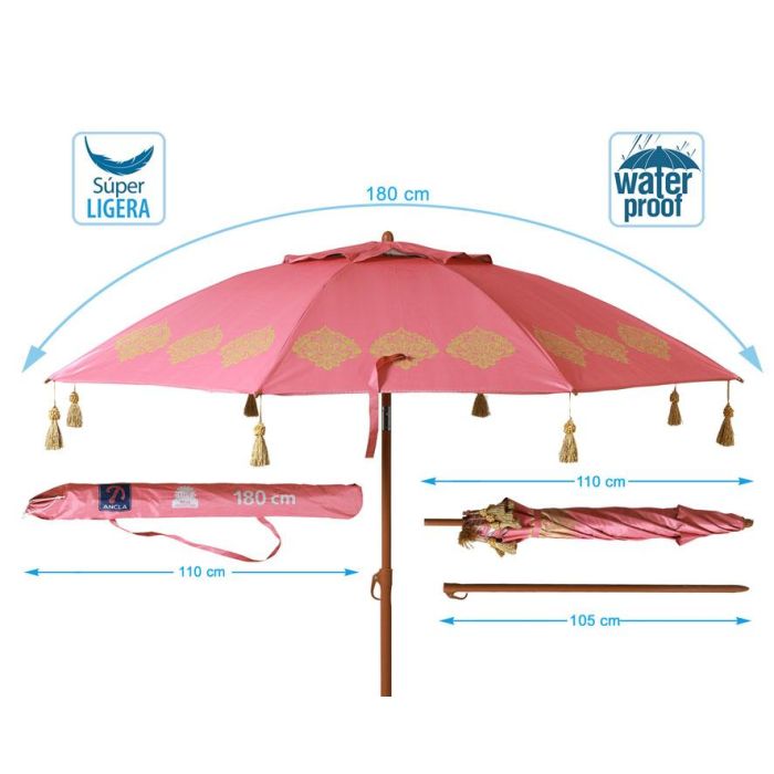 Atosa Sombrilla De Playa De Aluminio Modelo Con Upf 50+ Rosa 180 cm 22-25 mm Rosa 4