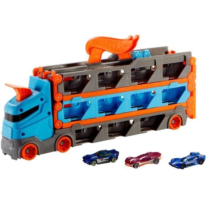 Hot Wheels GVG37 Camión Transporte Convertible Pista Desplegable 182cm para 20+ Coches con Lanzador Doble y 3 Vehículos 0 Hot Wheels GVG37 Camión Transporte Convertible Pista Desplegable 182cm para 20+ Coches con Lanzador Doble y 3 Vehículos 0