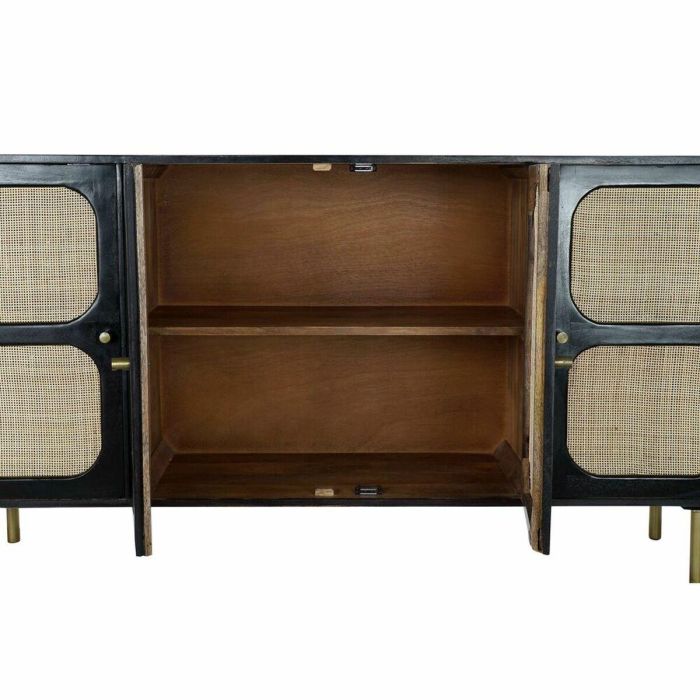 DKD Home Decor Buffet Moderno Negro Natural de Mango y Ratán con 4 Puertas, 3 Estanterías y Desmontable, 150 x 40 x 78 cm 4