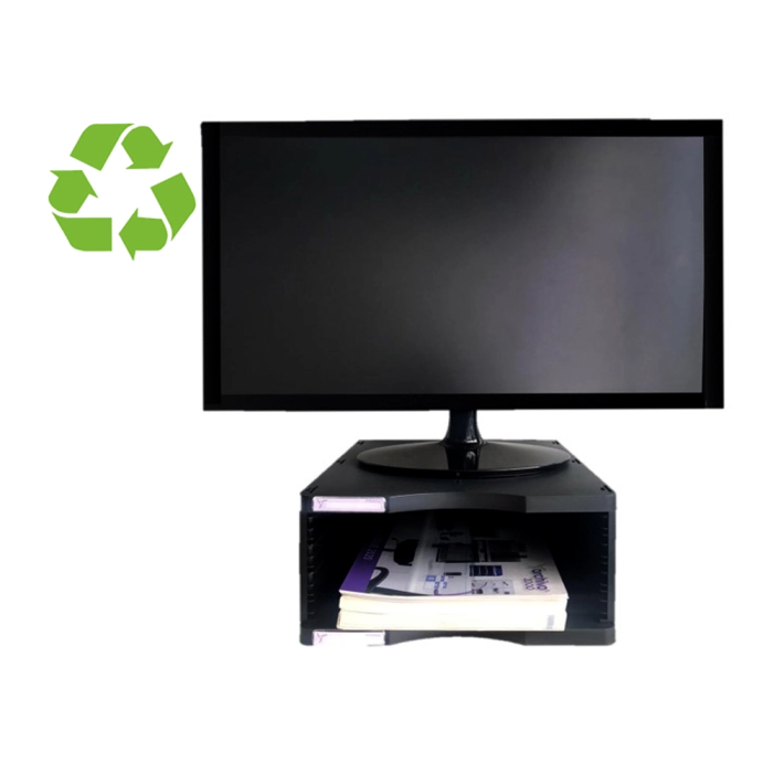 Archivo 2000 Soporte para Monitor Poliester 100% Reciclado Compartimento A4 y Folio Negro 360x300x145 mm 1 Archivo 2000 Soporte para Monitor Poliester 100% Reciclado Compartimento A4 y Folio Negro 360x300x145 mm 1