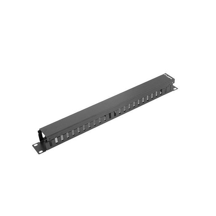 Lanberg Organizador de Cables Metálico 1U Tipo A Panel de Gestión Negro 19"