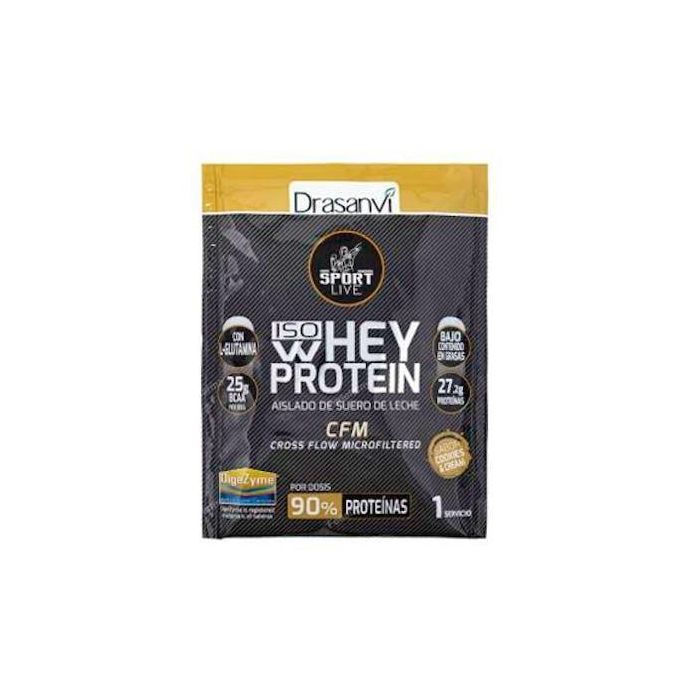 DRASANVI SPORT LIVE Whey Protein Aislado Cookies & Cream 30g - Proteína de Suero Ultrafiltrada Baja en Carbohidratos
