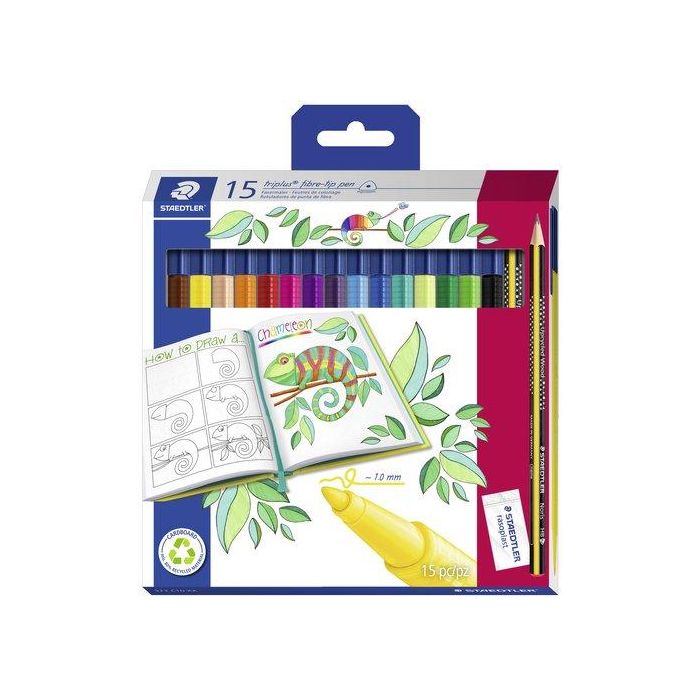 Rotulador Fibra Staedtler 323 Triplus Color Estuche De 15 (Incluye Lapiz 183-Hb Y Goma De Borrar 526 B4)