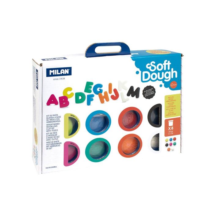 Pasta Milan Para Modelar Soft Dough Muchas Letras Con Herramientas Maletin Con 8 Botes Colores Surtidos 59 gr Pasta Milan Para Modelar Soft Dough Muchas Letras Con Herramientas Maletin Con 8 Botes Colores Surtidos 59 gr