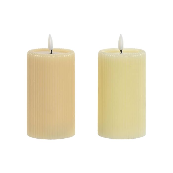DKD Home Decor Vela Decorativa LED de Cera Estilo Scandi Beige Blanco 7.5x7.5x16cm (Juego 6 Unidades, 190gr/ud) 1