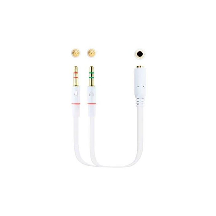 Nanocable 10.24.1203 Cable Adaptador Audio Jack 3.5 Hembra (4-pin) a 2x Jack 3.5 Macho (3-pin) para Auriculares con Micrófono a PC/Audio 20cm Blanco