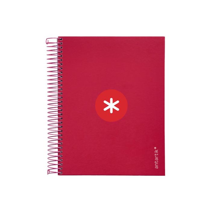 Cuaderno Espiral A5 Micro Antartik Tapa Forrada120H 90 gr Cuadro 5 mm 5 Bandas6 Taladros Color Frambuesa 1