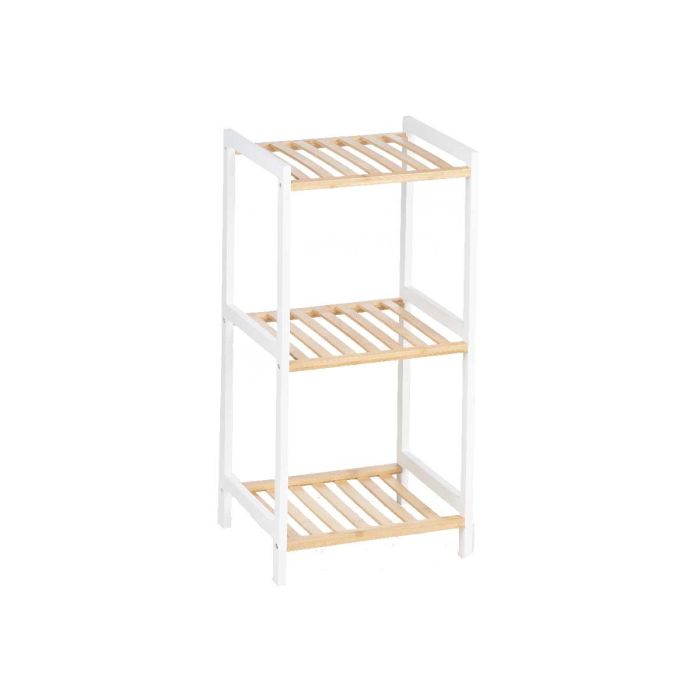 Berilo Estantería Cuadrada de Bambú y Madera con 3 Estantes, Color Blanco/Natural, 35.2x70x30.2 cm 1