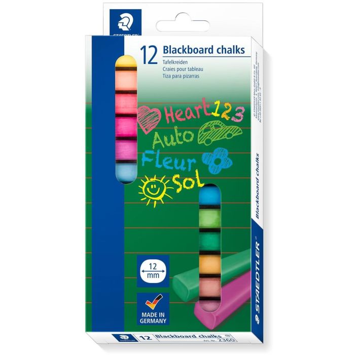 STAEDTLER Wandtafelkreide Tizas de Colores Surtidos para Pizarra, 12 Unidades, en Estuche, Multicolor, Redondas