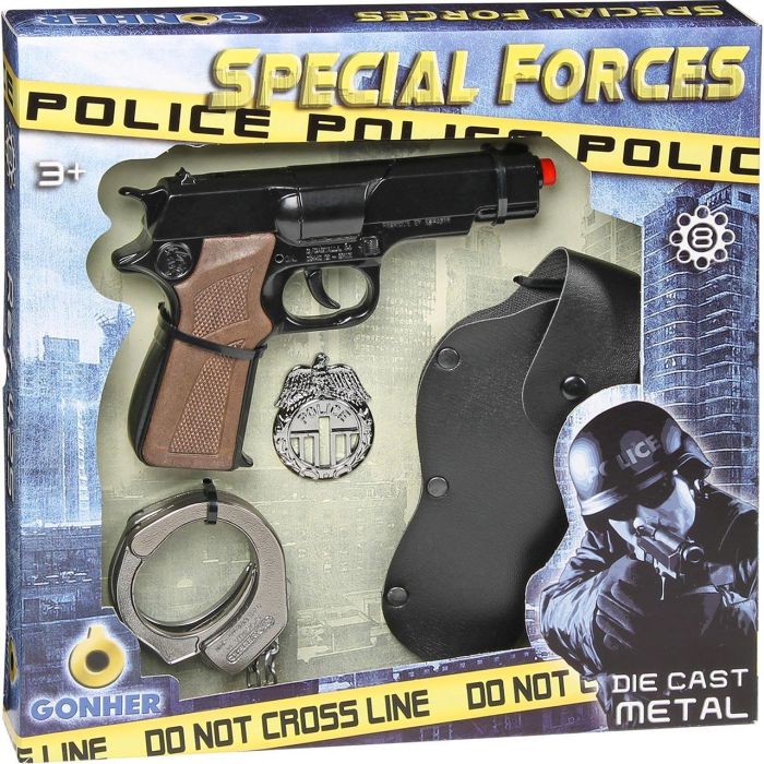 Gonher 425/6 Pistola Set Policía 8 Tiros con Esposas, Playset Metálico de Alta Calidad para Niños +3 Años 1