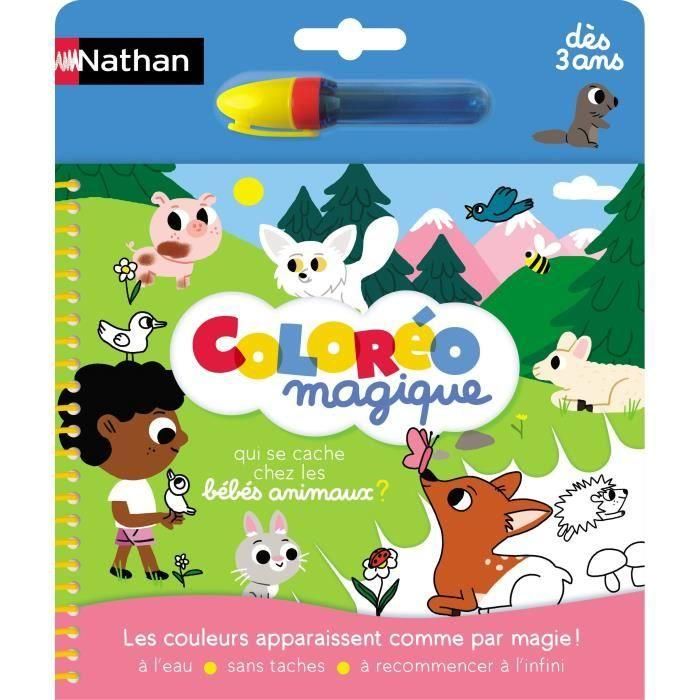 Nathan Coloréo Libro de colorear mágico con bolígrafo de agua, reutilizable, Animales bebés. Colorea una y otra vez y juega a las preguntas. 2