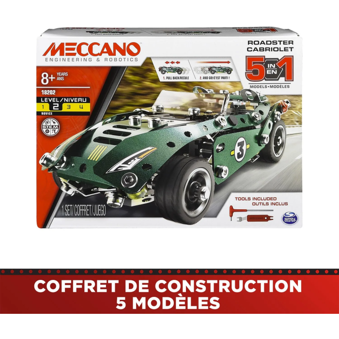 Bandai Meccano Coche de Retroficción APM20102 - 5 Modelos de Construcción para Montar