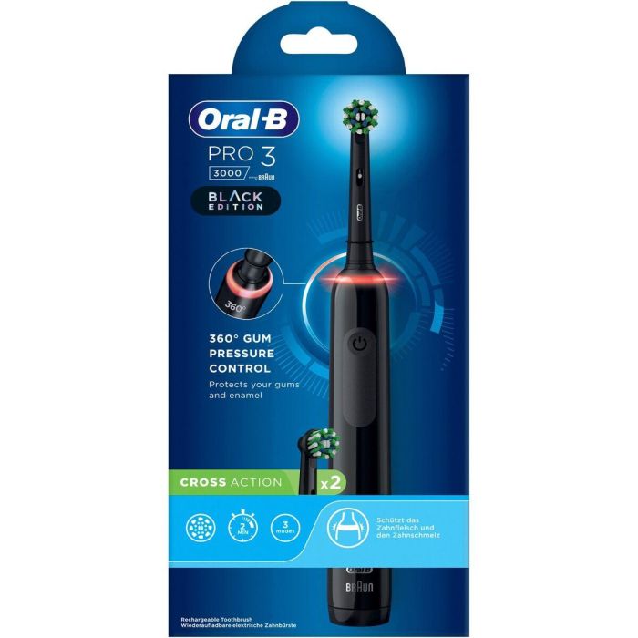 Oral-B Pro 3 3000 CrossAction Adulto Cepillo Dental Oscilante Negro con 3 Modos, Sensor de Presión y 336h de Autonomía 3