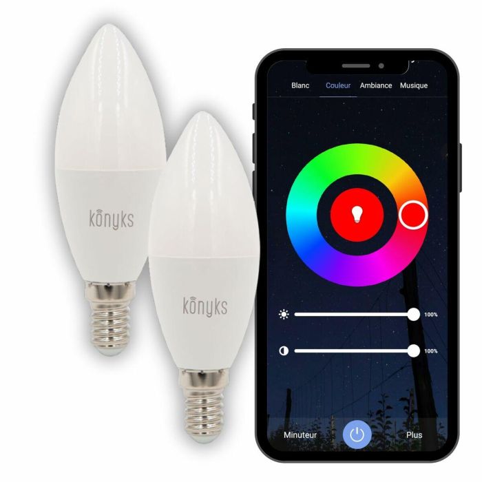 Konyks 2 Bombillas LED Antalya Easy E14 Wi-Fi Bluetooth 5W 350 Lúmenes RGB + Blanco Ajustable Compatible Alexa Google Home 3