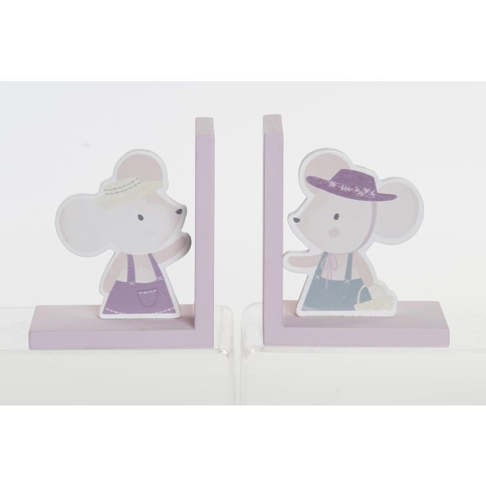 DKD Home Decor Sujetalibros Infantiles Ratón Rosa Azul MDF 9.5 x 14.5 x 12.5 cm (Set de 2 Unidades)