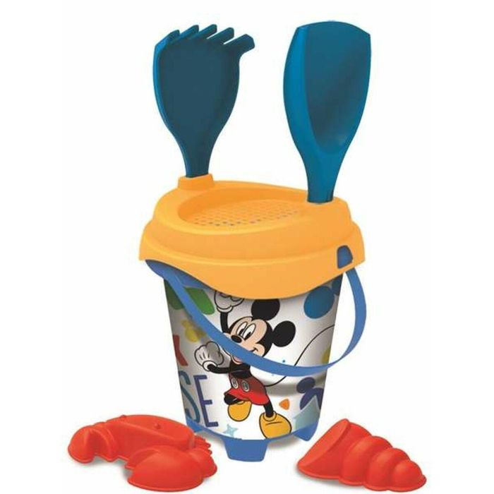 Cubo playa castillo mickey con cedazo, pala, rastrillo y moldes 18 cm Cubo playa castillo mickey con cedazo, pala, rastrillo y moldes 18 cm