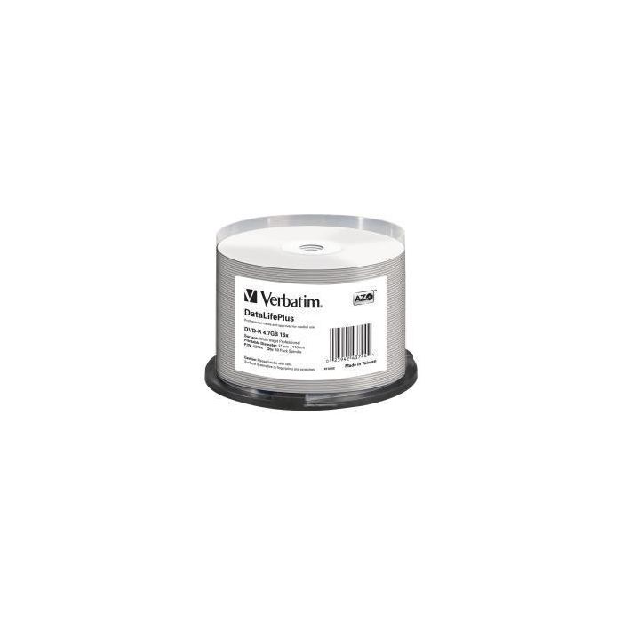 Verbatim DVD-R 4.7GB 16X 50 Unidades Spindle Datalife Plus Wide Inkjet Printable Professional