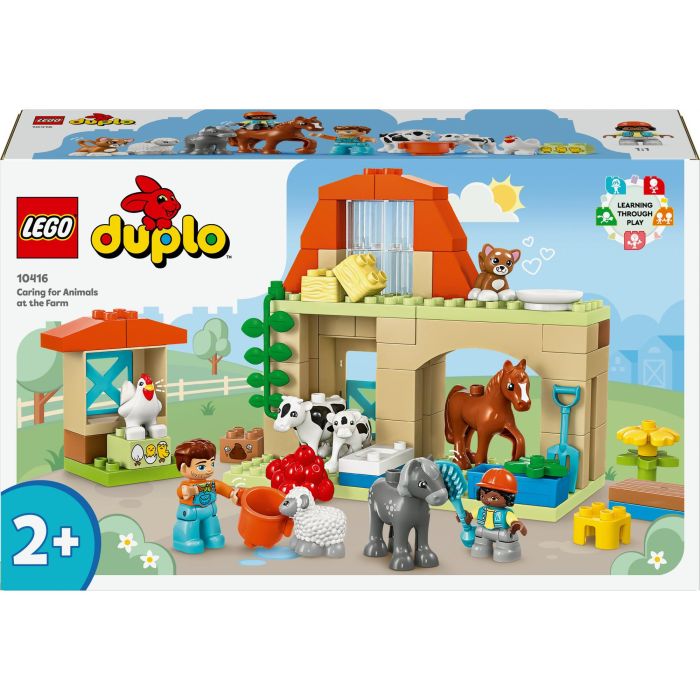 LEGO 10416 DUPLO My Town Cuidando Animales de Granja, Juguete Educativo para Bebés, Incluye Casa y Minifiguras de Caballos
