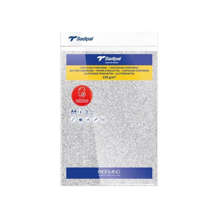 Cartulina Purpurina A4 Sadipal 330G Plata Paquete De 3