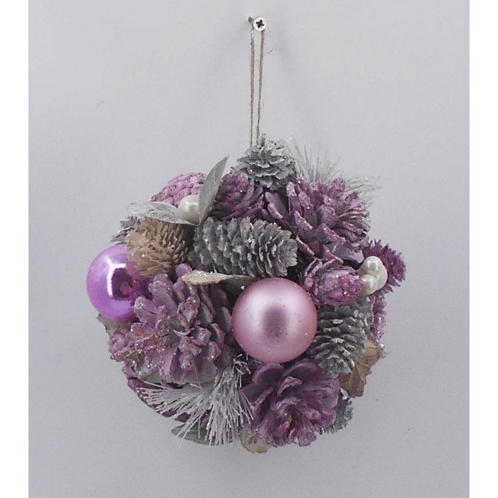 DKD Home Decor Bola de Navidad Decoración Fantasía Colección Dulce con Piñas Rosa Palo 14x14x14 cm Set 6 Unidades