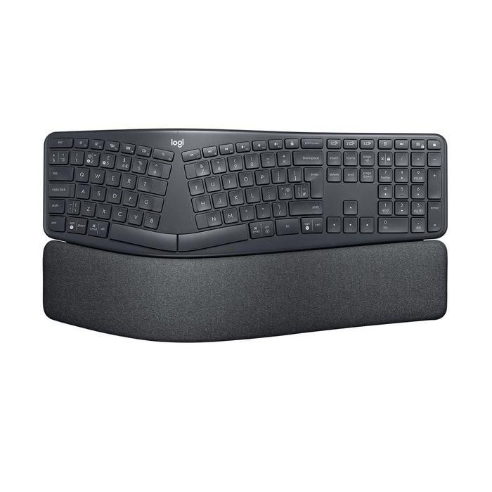 Logitech ERGO K860 Teclado Ergonómico con Diseño Partido Curvo, Reposamuñecas Acolchado, Teclado Numérico y Multidispositivo