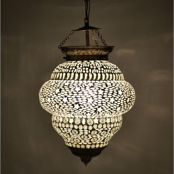 DKD Home Decor Lámpara de Techo Árabe Blanca de Cristal y Metal, Estilo Oriental, Dimensiones 23x23x33 cm, Bombilla E14 Máx 25W 1