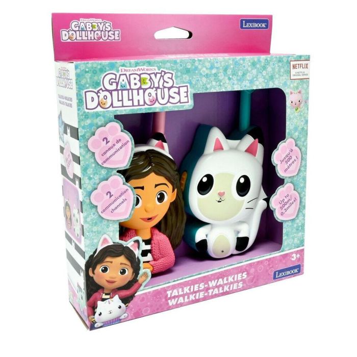 LEXIBOOK Walkie-Talkies La Casa de Muñecas de Gabby Alcance 500m, 2 Canales de Comunicación, Clip para Cinturón