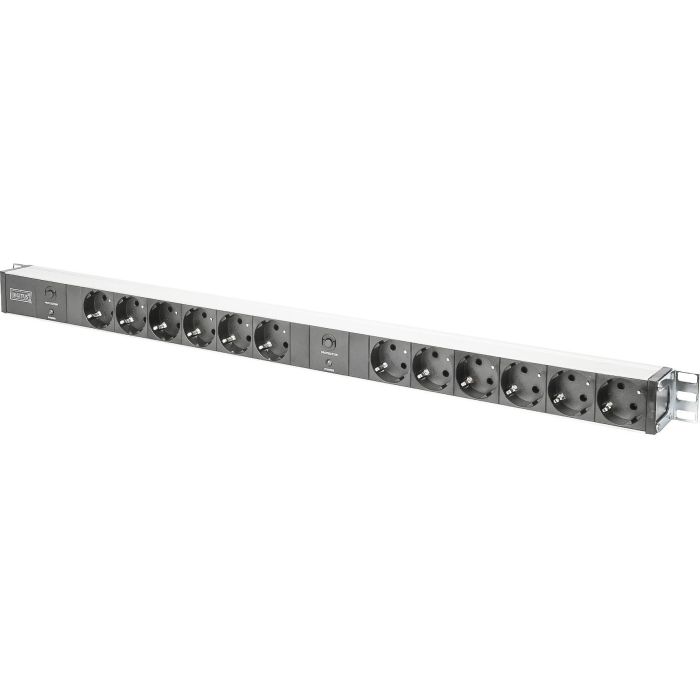Digitus Regleta de aluminio 12 tomas con protección contra sobrecarga, 2m de cable