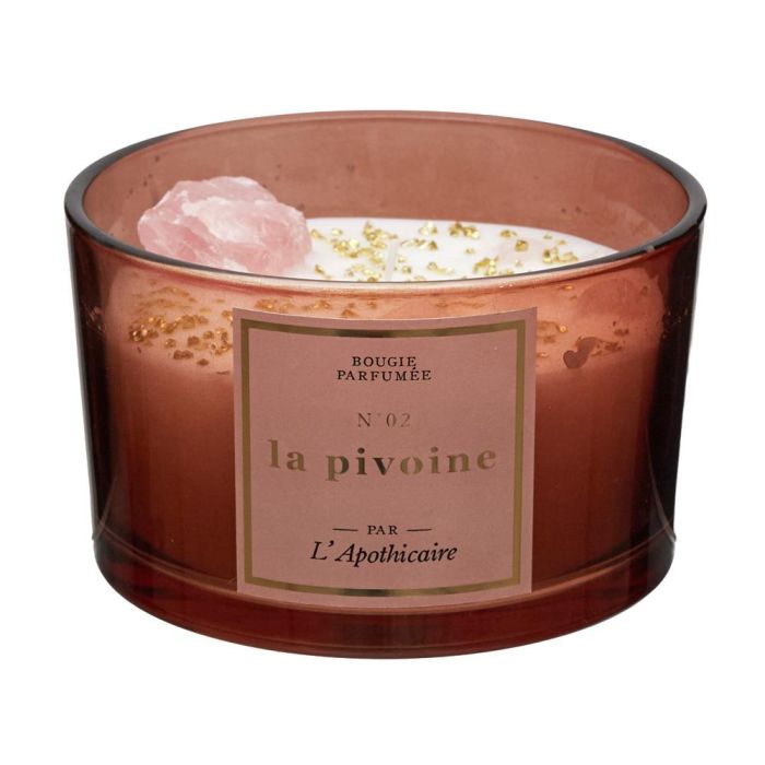 Home Deco Factory Vela Perfumada con Piedras, Vaso de Vidrio Tintado, Cera de Parafina y Minerales, 7.8 cm Alto 3