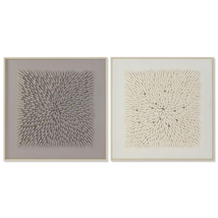 DKD Home Decor Cuadro Decorativo de Lienzo Abstracto Moderno Gris Beige 100x100 cm - Pack de 2 Unidades
