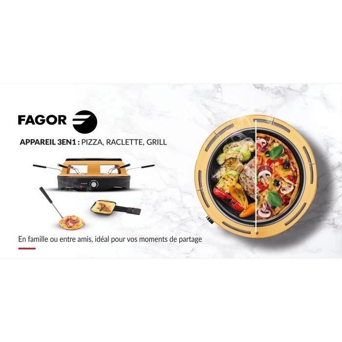 Fiesta de pizza 3 en 1 - FAGOR - FGAP120 - 1200 W - Pizza, raclette, grill 3