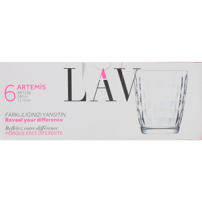 Lav Set de 6 Vasos de 340 ml Colección Artemis New Art 8.3 cm de diámetro por 9.8 cm de alto (8 Cajas) 1