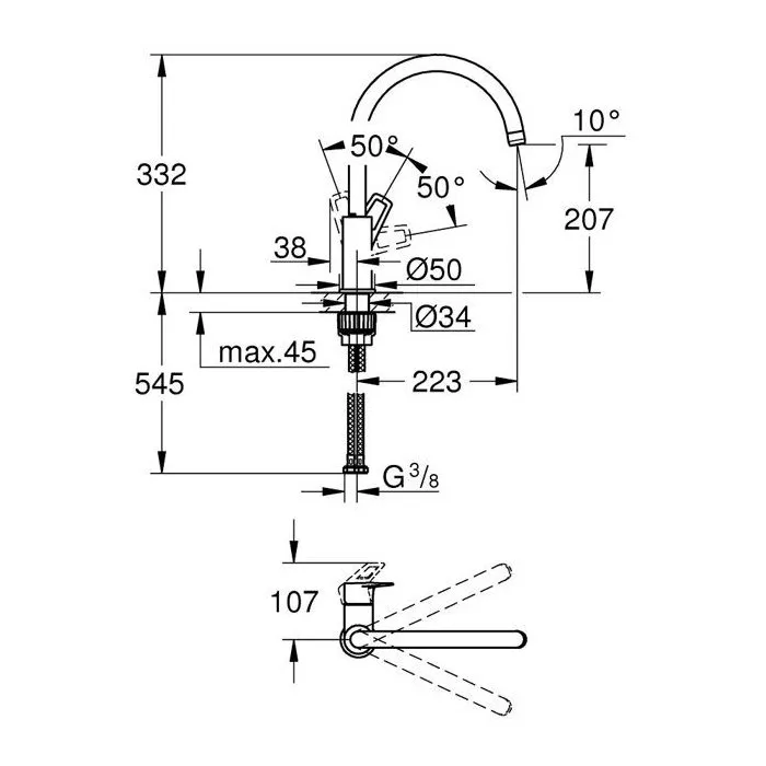 Grohe Mezclador Monomando Lavabo BauLoop 31368001 Caño Alto Cromo Brillante 1