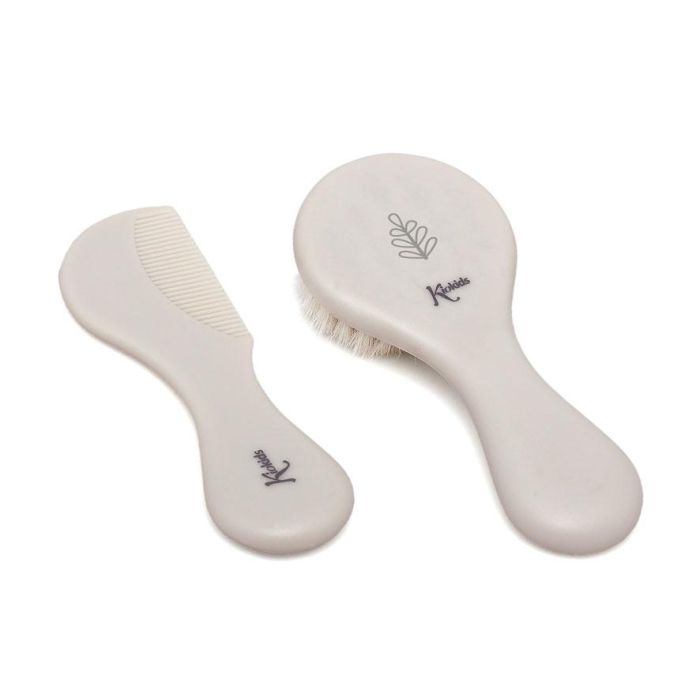 KioKids Set Peine y Cepillo Cerdas Naturales Gris para Bebé +0 Meses Colección Petits Moments 1