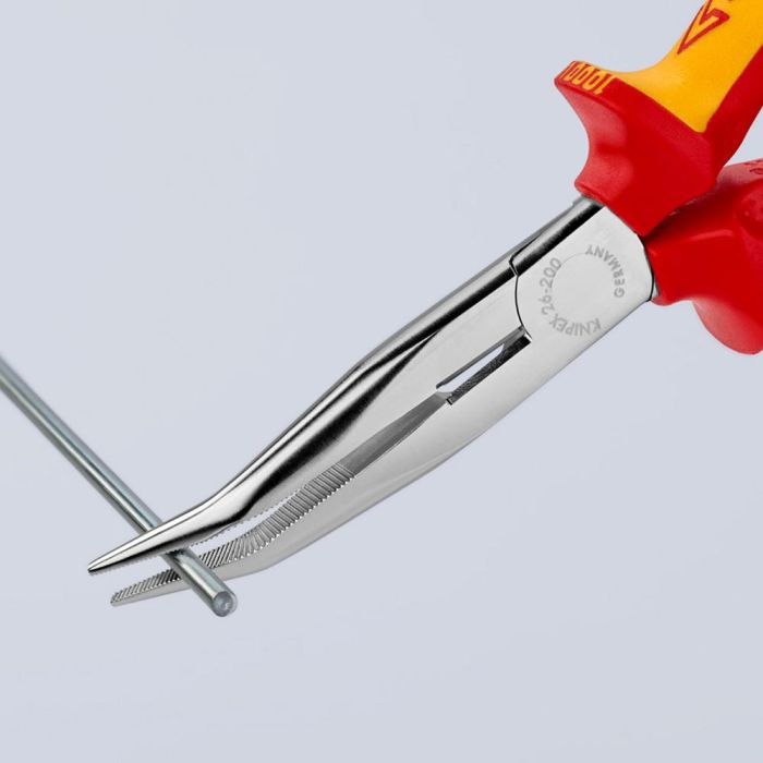 Knipex 2626200 Alicates de boca de cigüeña curvo 200x56x19mm, acero, cromado, mangos aislados 2 Knipex 2626200 Alicates de boca de cigüeña curvo 200x56x19mm, acero, cromado, mangos aislados 2