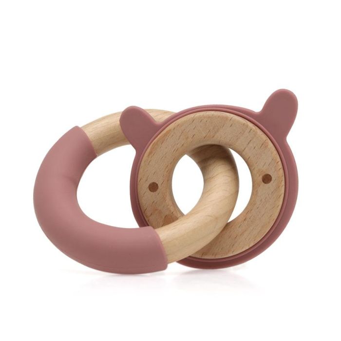 KioKids Mordedor Bebé Madera Haya y Silicona Rosa Conejo +3 Meses. Alivia Dentición y Masajea Encías. Colección Eco-friendly. 2