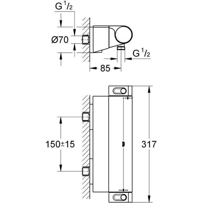 GROHE 34469001 Mezclador Termostático Ducha Grohtherm 2000, Montaje Pared Visto, CoolTouch y SafeStop, Acabado Cromo StarLight 2 GROHE 34469001 Mezclador Termostático Ducha Grohtherm 2000, Montaje Pared Visto, CoolTouch y SafeStop, Acabado Cromo StarLight 2