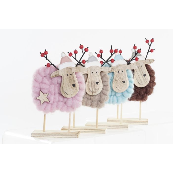 DKD Home Decor Figura Navidad Reno Alpina, de Madera y Poliéster, Colores Surtidos (Azul, Marrón, Beige, Rosa) 10x19x10 cm (12 Unidades) 1