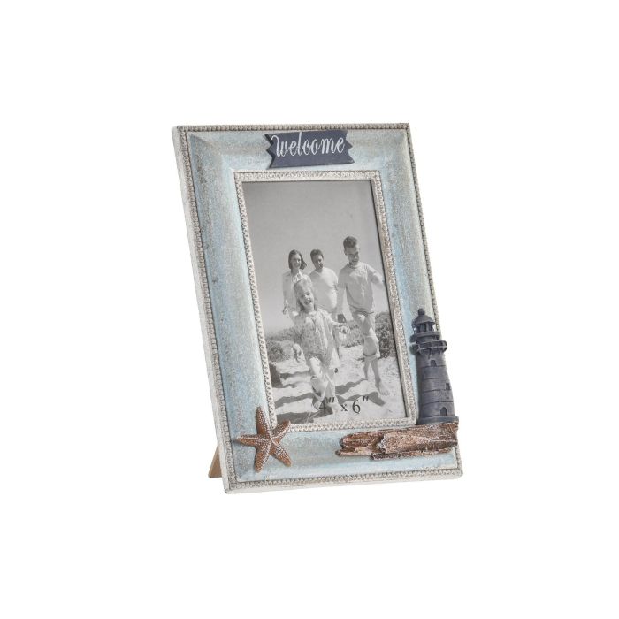 DKD Home Decor Marco de Fotos 10x15 cm Mediterráneo Desgastado Azul MDF y Cristal, 20.5x16 cm, Pack de 6 Unidades