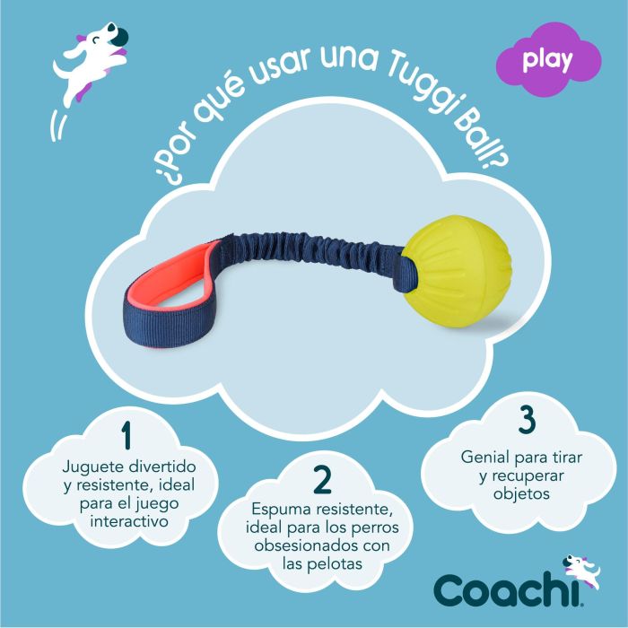 Coachi Tuggi Ball Pelota para Perros y Cachorros | Juguete de Entrenamiento Resistente, Goma Elástica, Asa Neopreno | Azul-Coral-Lima 5 Coachi Tuggi Ball Pelota para Perros y Cachorros | Juguete de Entrenamiento Resistente, Goma Elástica, Asa Neopreno | Azul-Coral-Lima 5