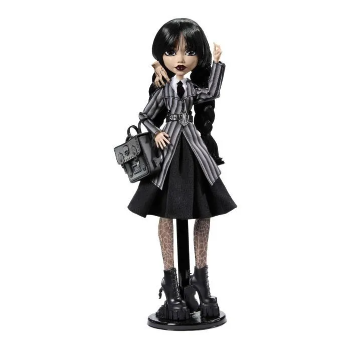 Monster High Muñeca Miércoles Addams en Uniforme con Cosa HXJ04 3