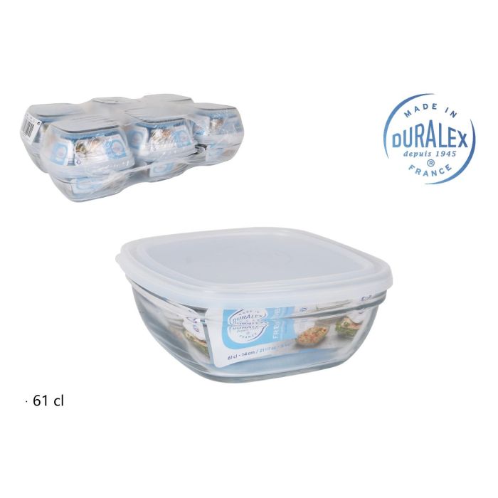 Duralex Fiambrera cuadrada Freshbox 610 cc, 14x14x6 cm, tapa transparente (12 Unidades)