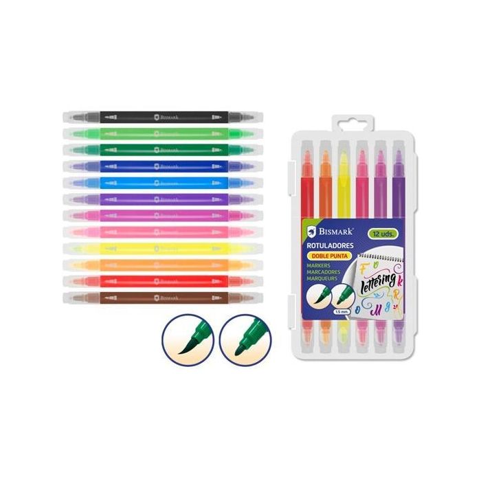Bismark Rotuladores Lettering Doble Punta Media-Pincel, Estuche 12 Ud Bismark Rotuladores Lettering Doble Punta Media-Pincel, Estuche 12 Ud