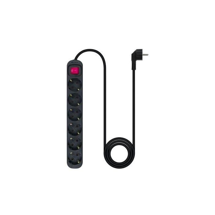 Nanocable 10.37.0006-BK Regleta de Enchufes con Interruptor, 6 Tomas de Corriente con Toma de Tierra, Cable 1.4m, Protección Infantil, 3.680W, Negra 1
