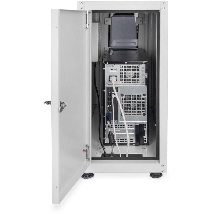 PC Schrank für Computergehäuse Glastür Digitus. inkl. Lüfter und Castorgruppe. Farbe Grau RAL 7035 3