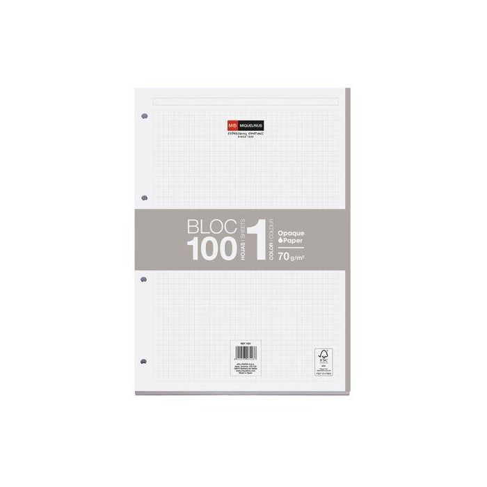 Recambio Miquelrius Notebook 1 A4 100H 90Gr Encolado 4 Taladros Cuadric.5X5 Gris