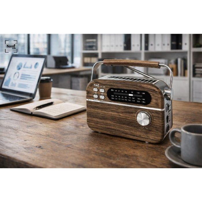SAMI Radio Vintage, 3 Bandas (FM/AM/OC), Alimentación Solar y Batería, Multimed