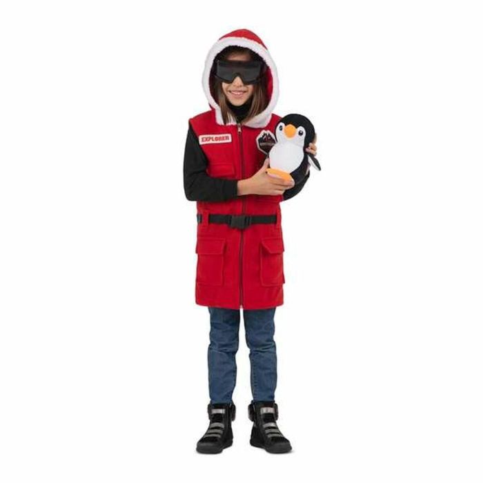 Disfraz yo quiero ser explorador/a del polo norte gafas de ski, chaleco con capucha y pingüino de peluche talla 3-5 y 4