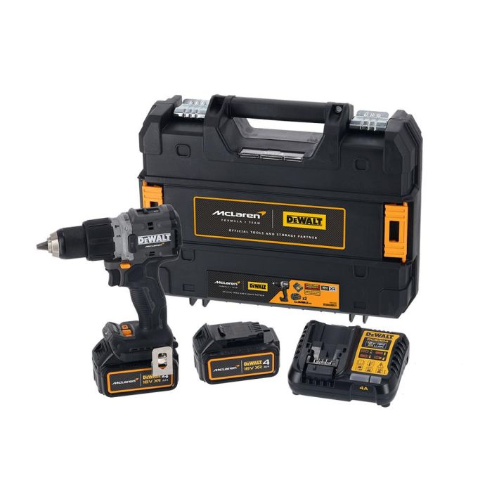 Dewalt McLaren Taladro Percutor Sin Escobillas XR 18V 13mm 90Nm con 2 Baterías 4Ah Li-Ion y Maletín TSTAK Dewalt McLaren Taladro Percutor Sin Escobillas XR 18V 13mm 90Nm con 2 Baterías 4Ah Li-Ion y Maletín TSTAK